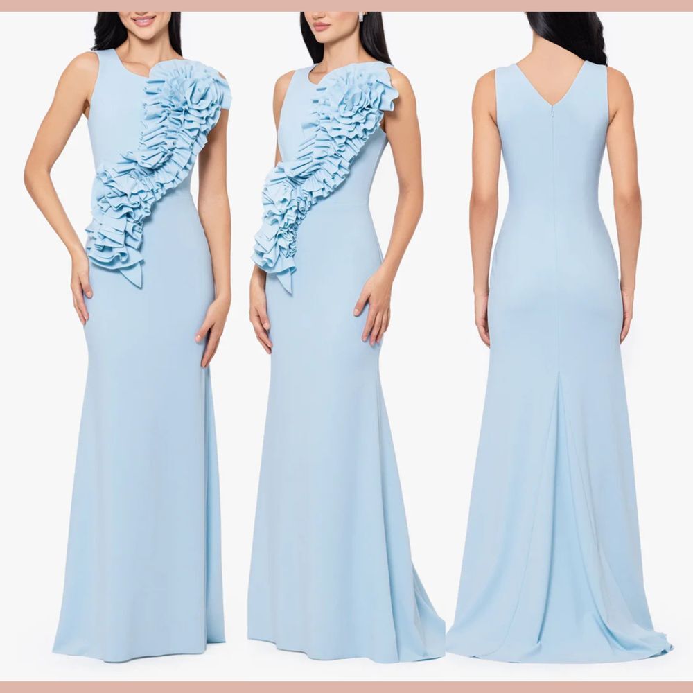 NWT Betsy‎ & Adam [ 14 ] Cece 3D Floral Rosette Sleeveless Gown Aqua Blue